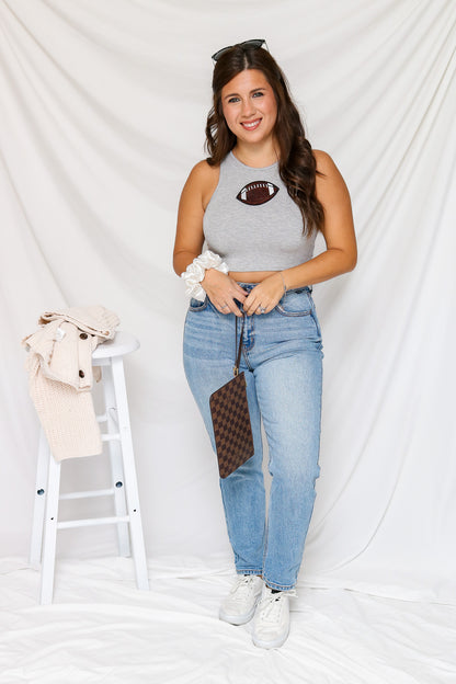Game Time Sequin Football Top (heather grey)
