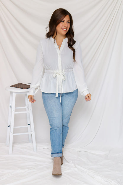 Everyday Chic Tie Front Top (off white)
