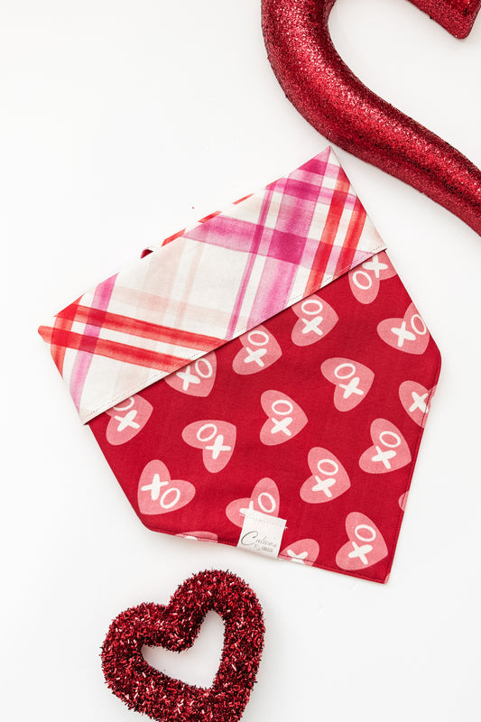 XO Hearts And Plaid Reversible Bandana