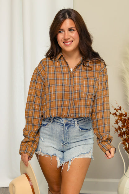 Pumpkin Patch Plaid Button Up Top