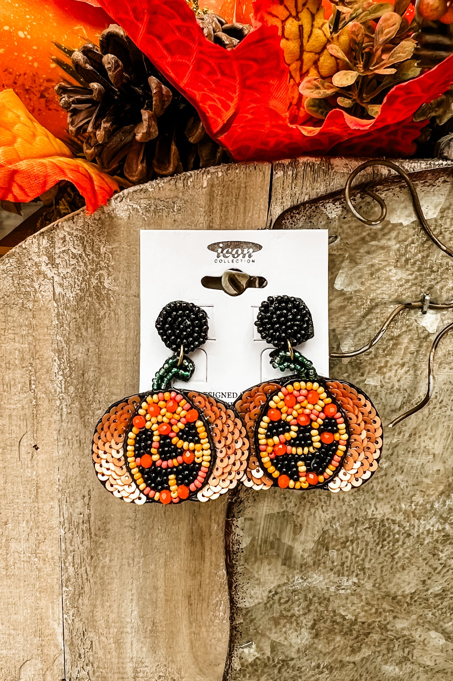 Halloween Pumpkin Beaded Earrings