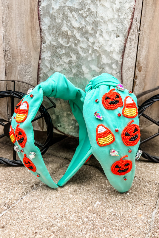Halloween Pumpkin Beaded Knot Headband