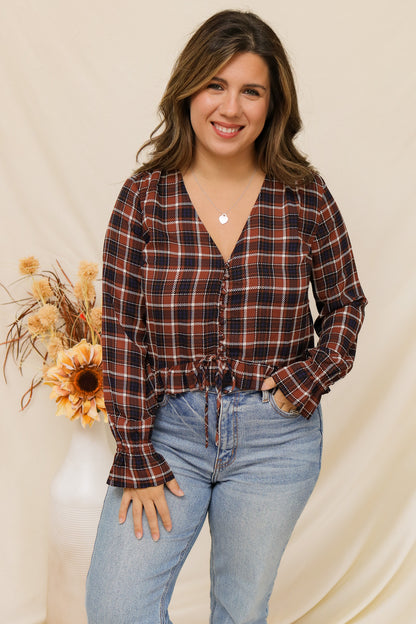 Autumn Nights Plaid Ruffle Top