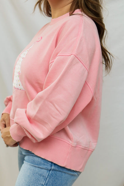 Pink Christmas Tree Embroidered Pullover