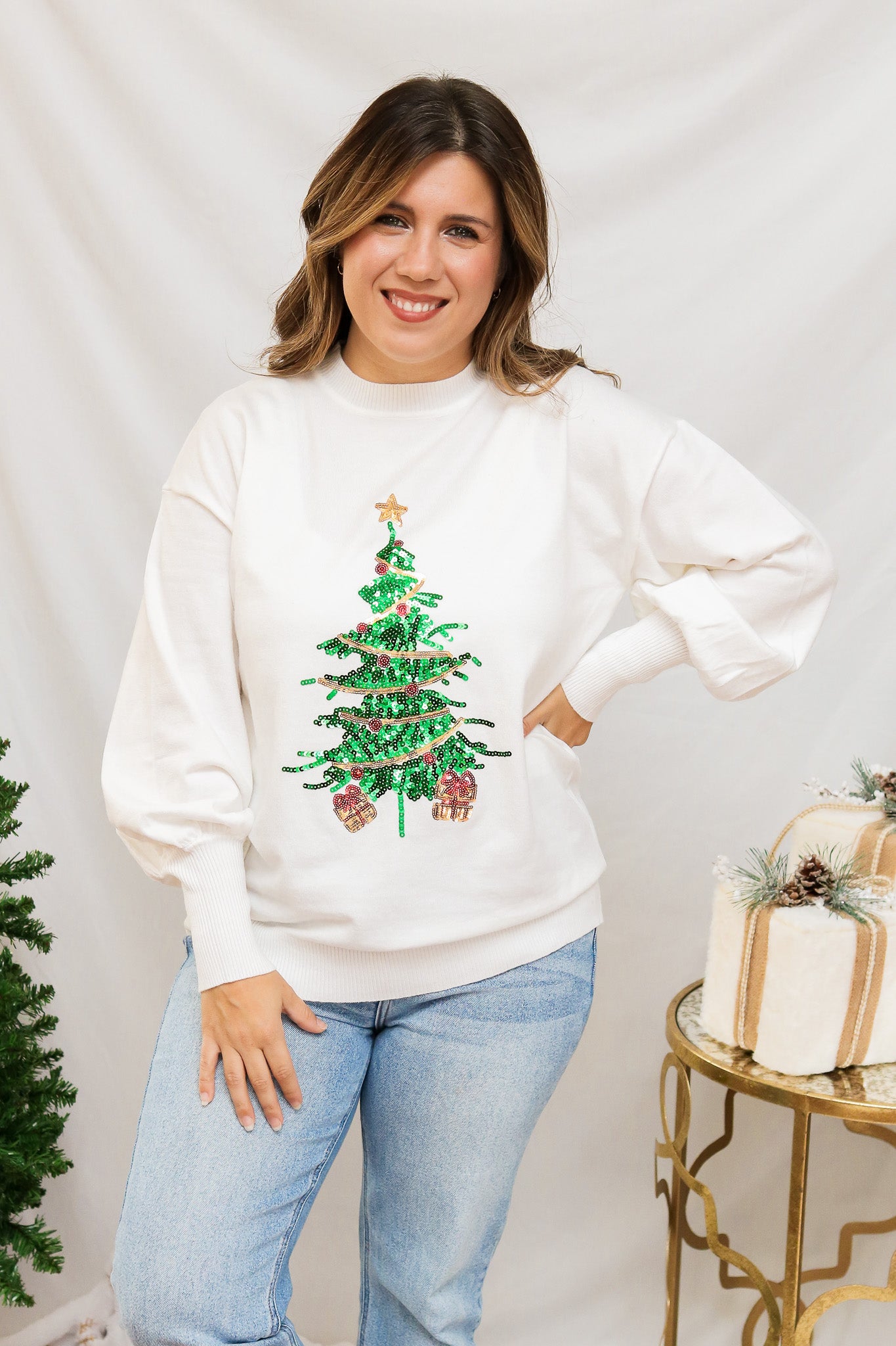 Christmas Tree Sequin Sweater (off white)