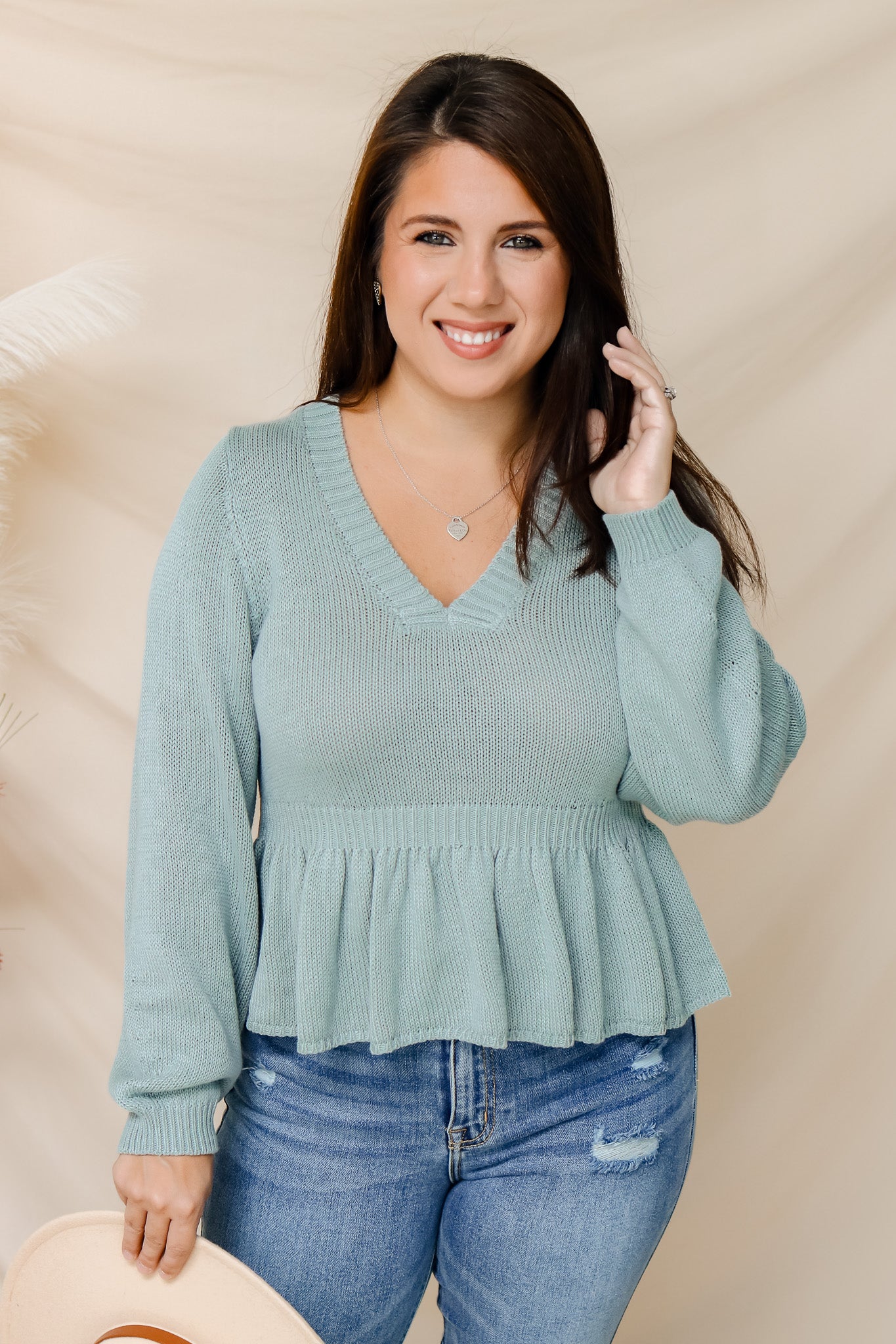 Sweet Memories Peplum Sweater (sage)