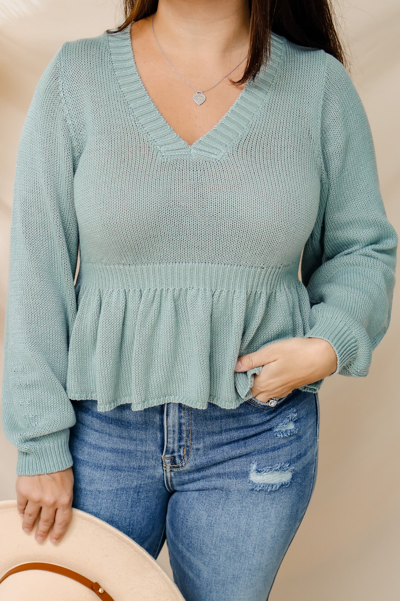 Sweet Memories Peplum Sweater (sage)