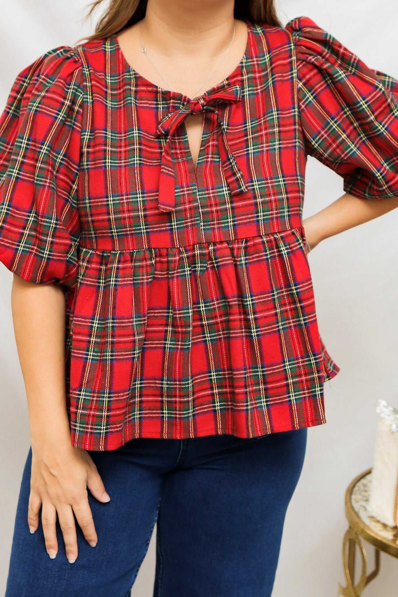 Very Merry Plaid Babydoll Top
