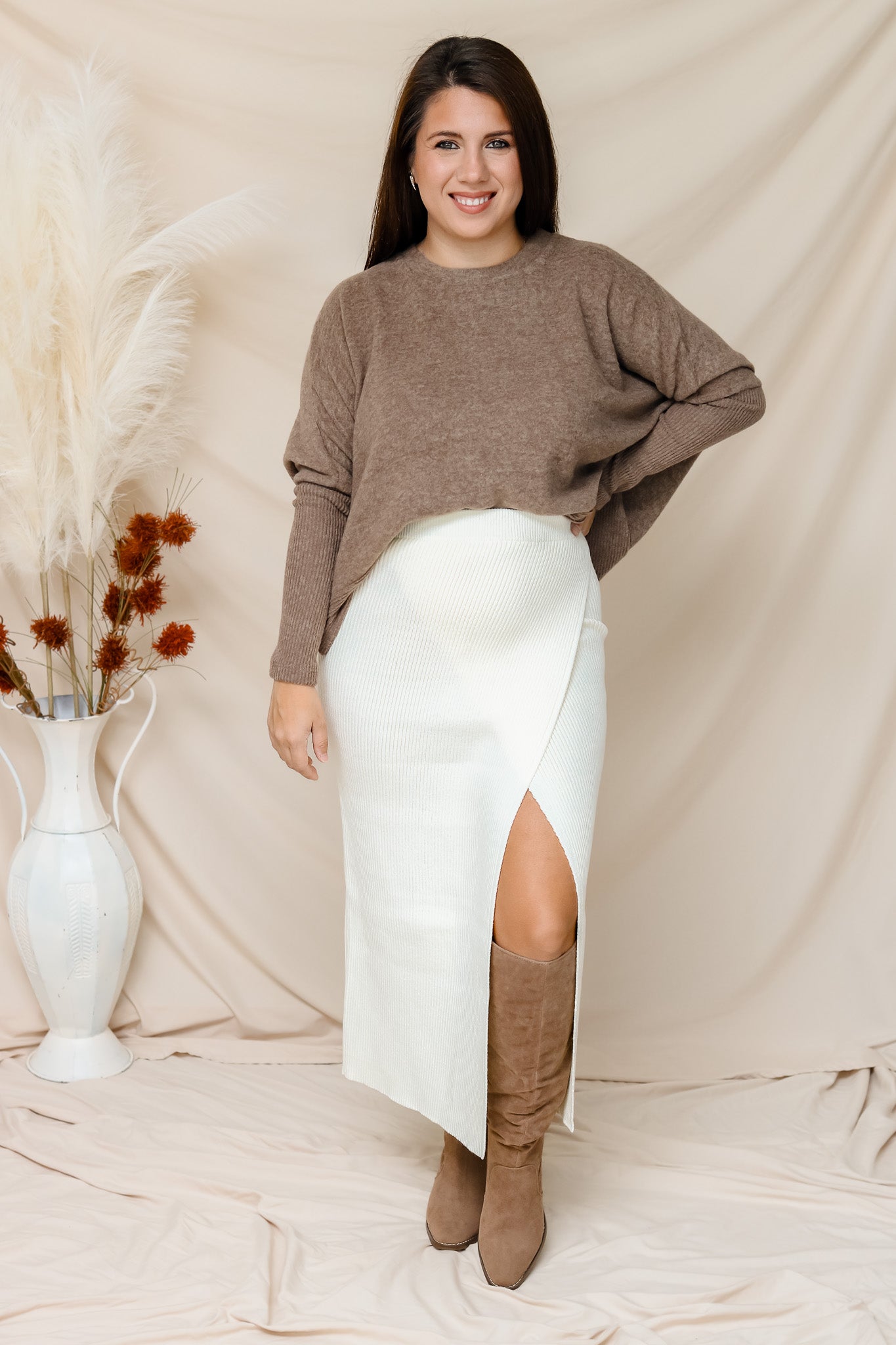 Worth The Wait Knit Midi Skirt (cream)