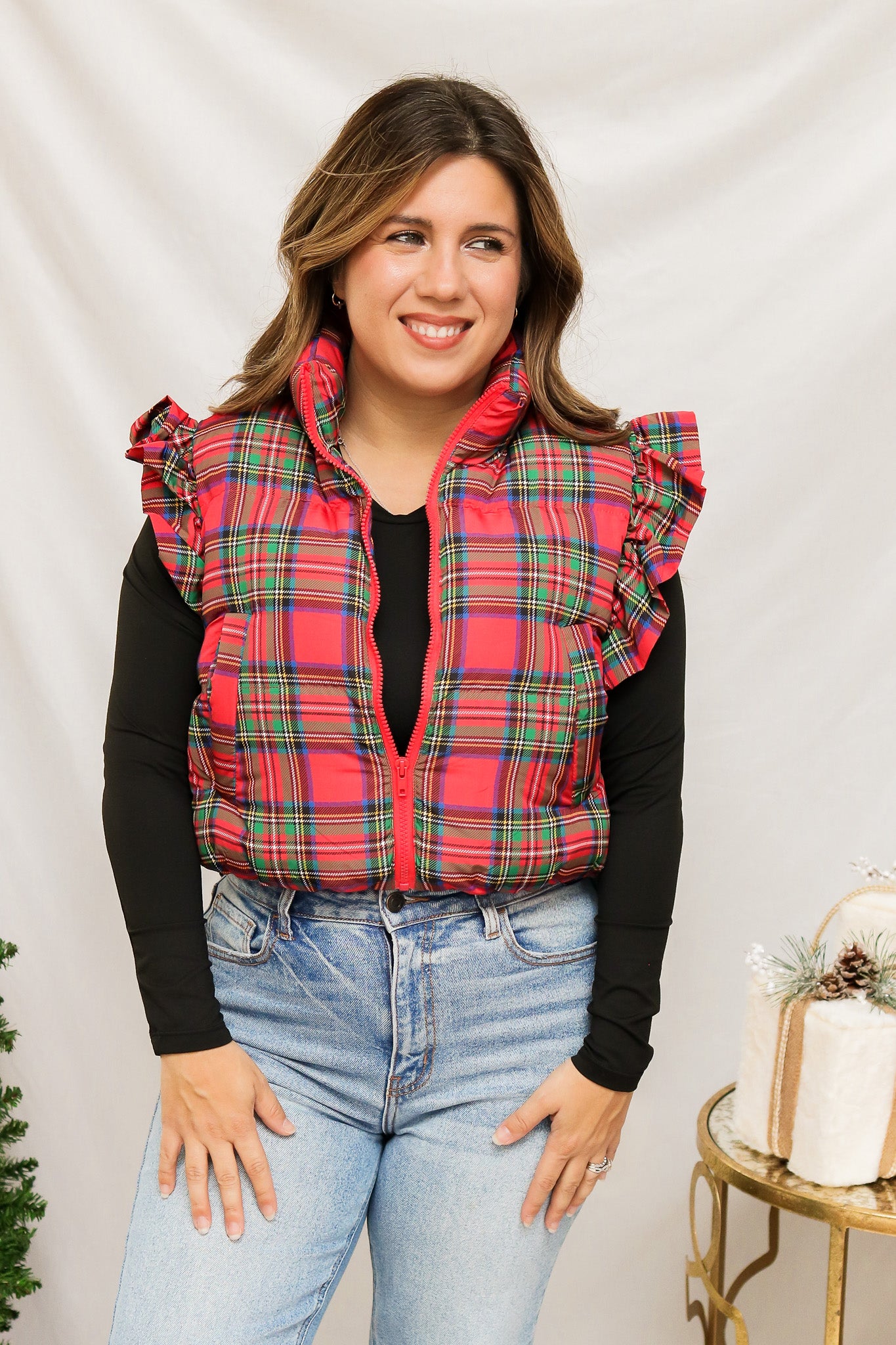 Christmas Plaid Puffer Vest