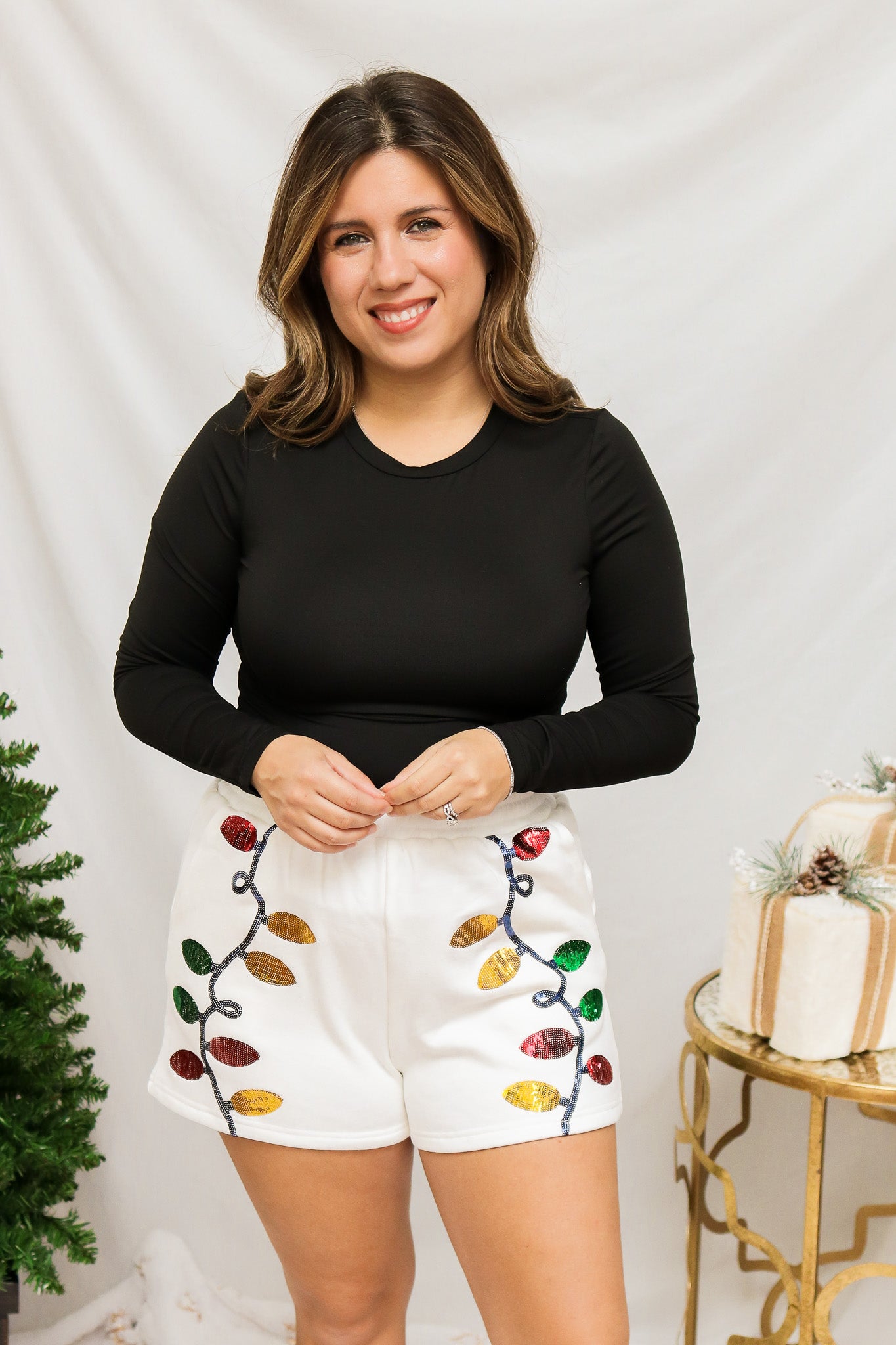 Holiday Light Bulbs Sequin Shorts