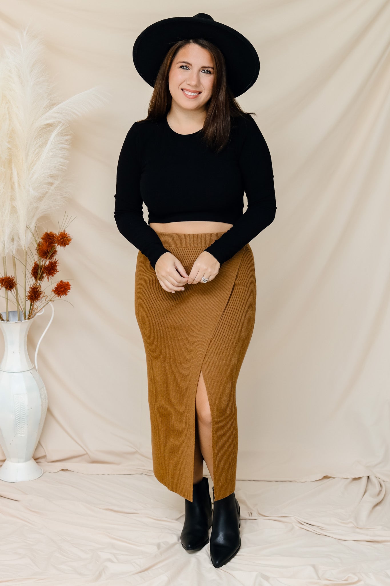 Worth The Wait Knit Midi Skirt (brown)