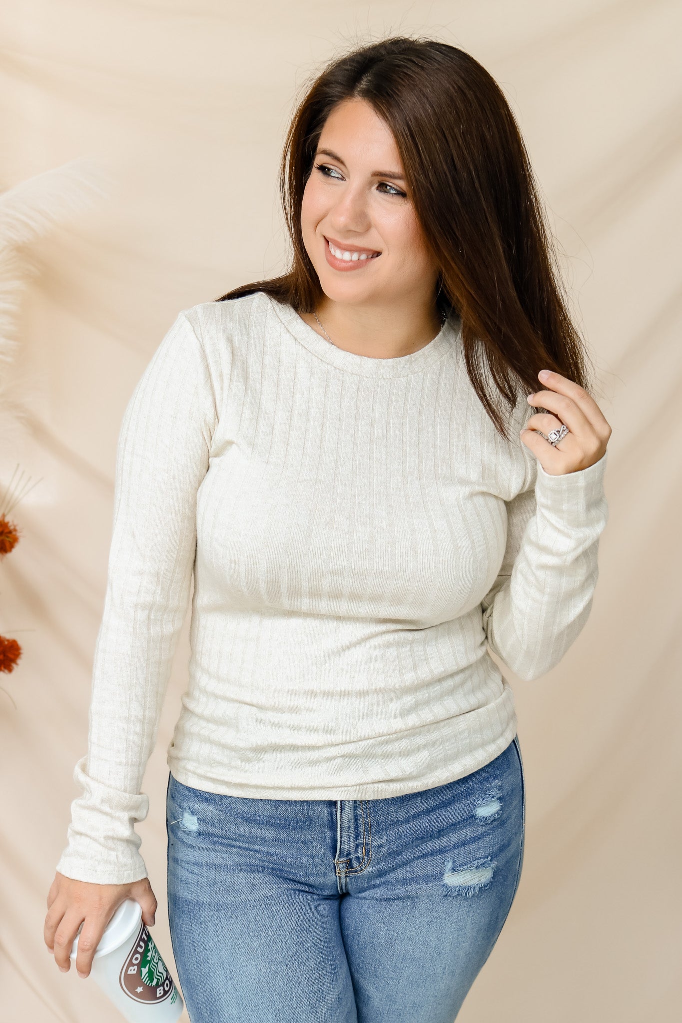 On The Go Ribbed Top (sand beige)