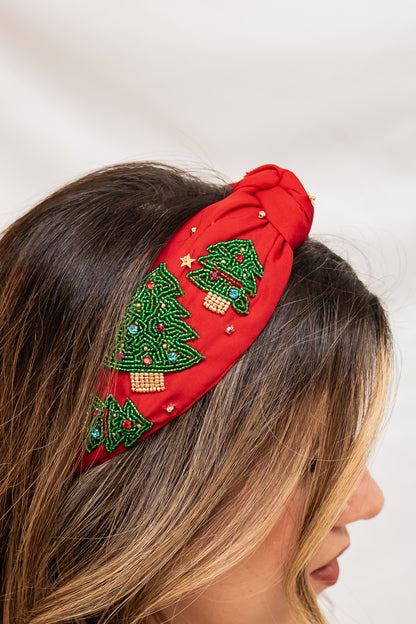 Red Christmas Trees Knot Headband