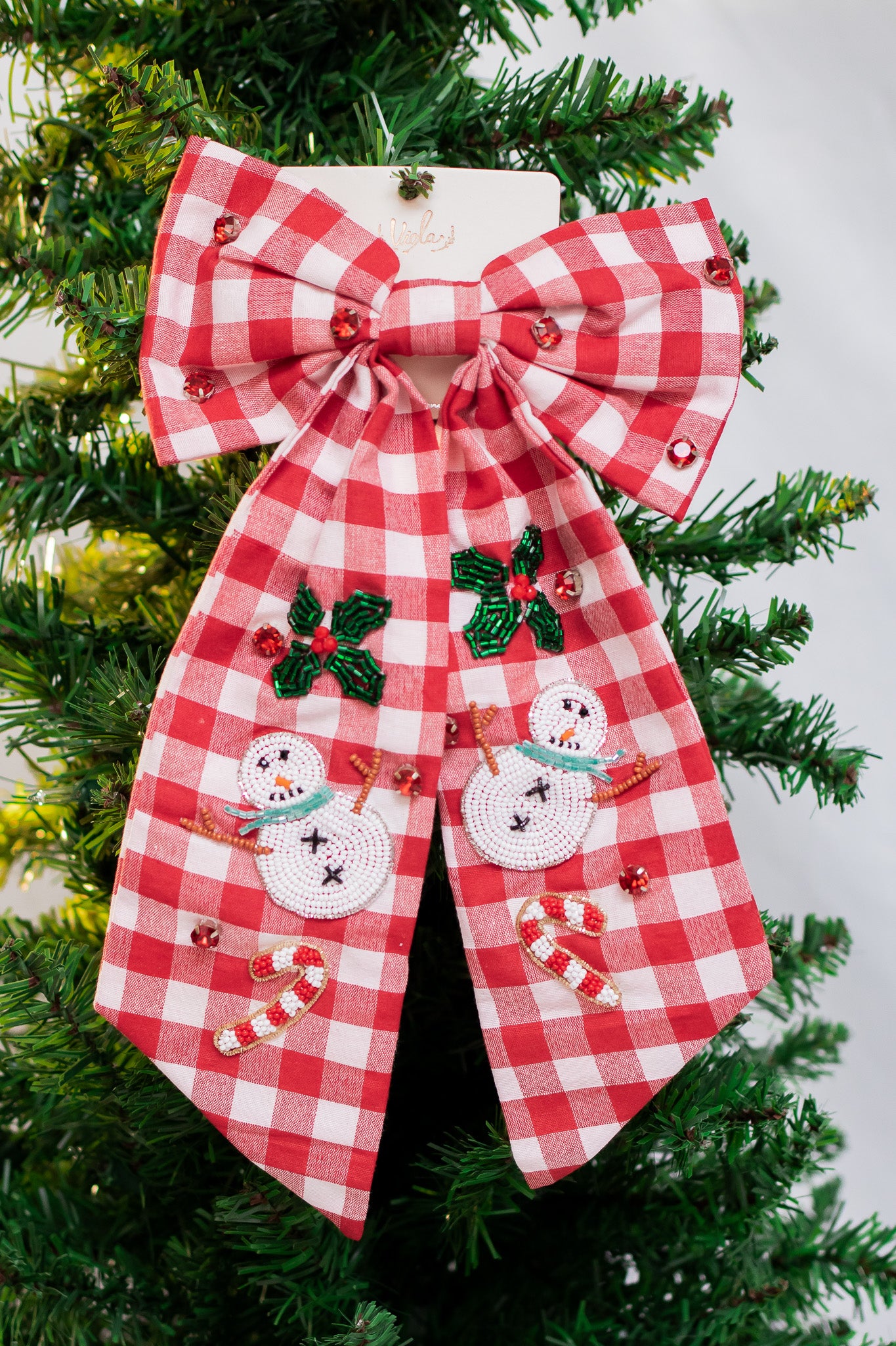 Plaid Snowman Holiday Hair Bow (red)