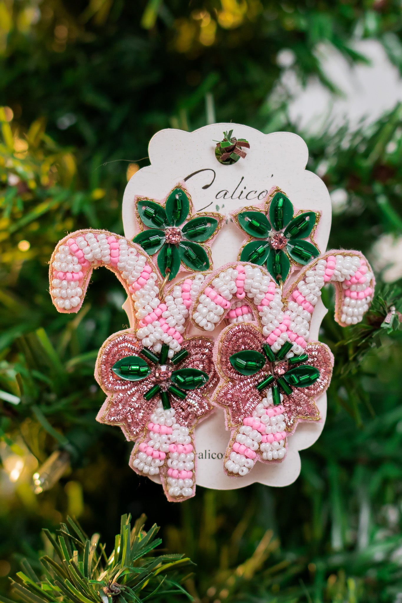 Candy Canes Beaded Earrings (pink)