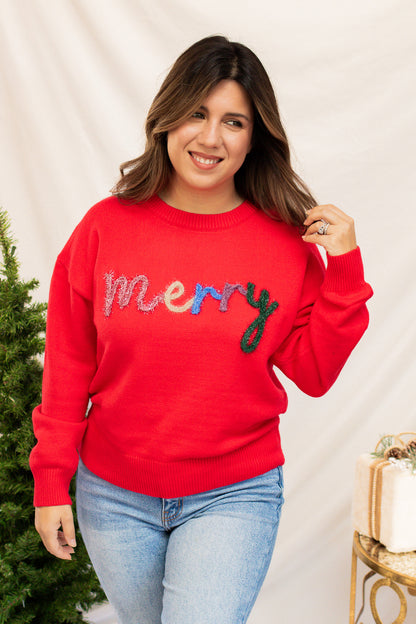 Merry Tinsel Red Sweater