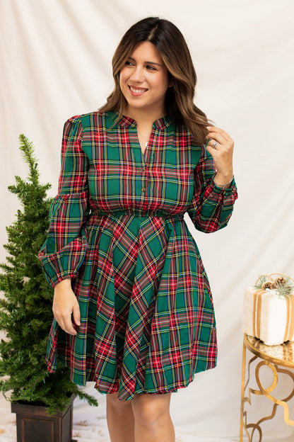 Around The Tree Green Plaid Dress