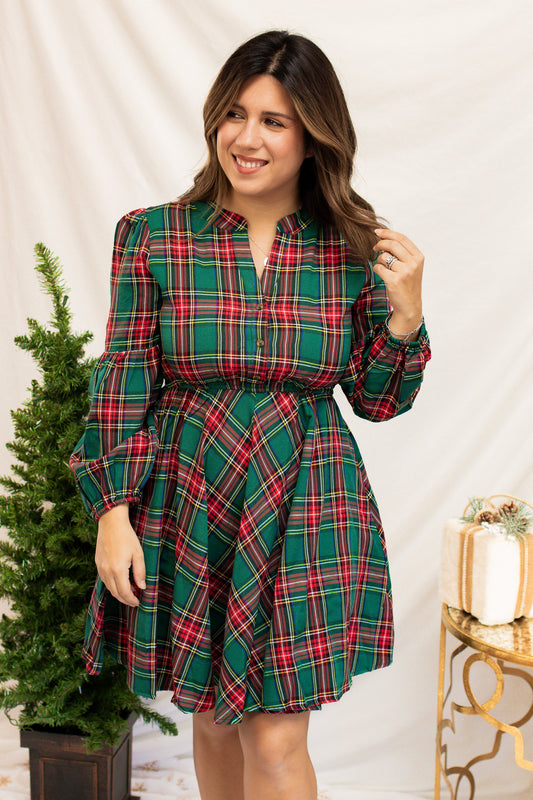 Around The Tree Green Plaid Dress