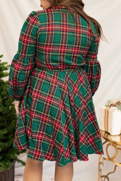 Around The Tree Green Plaid Dress