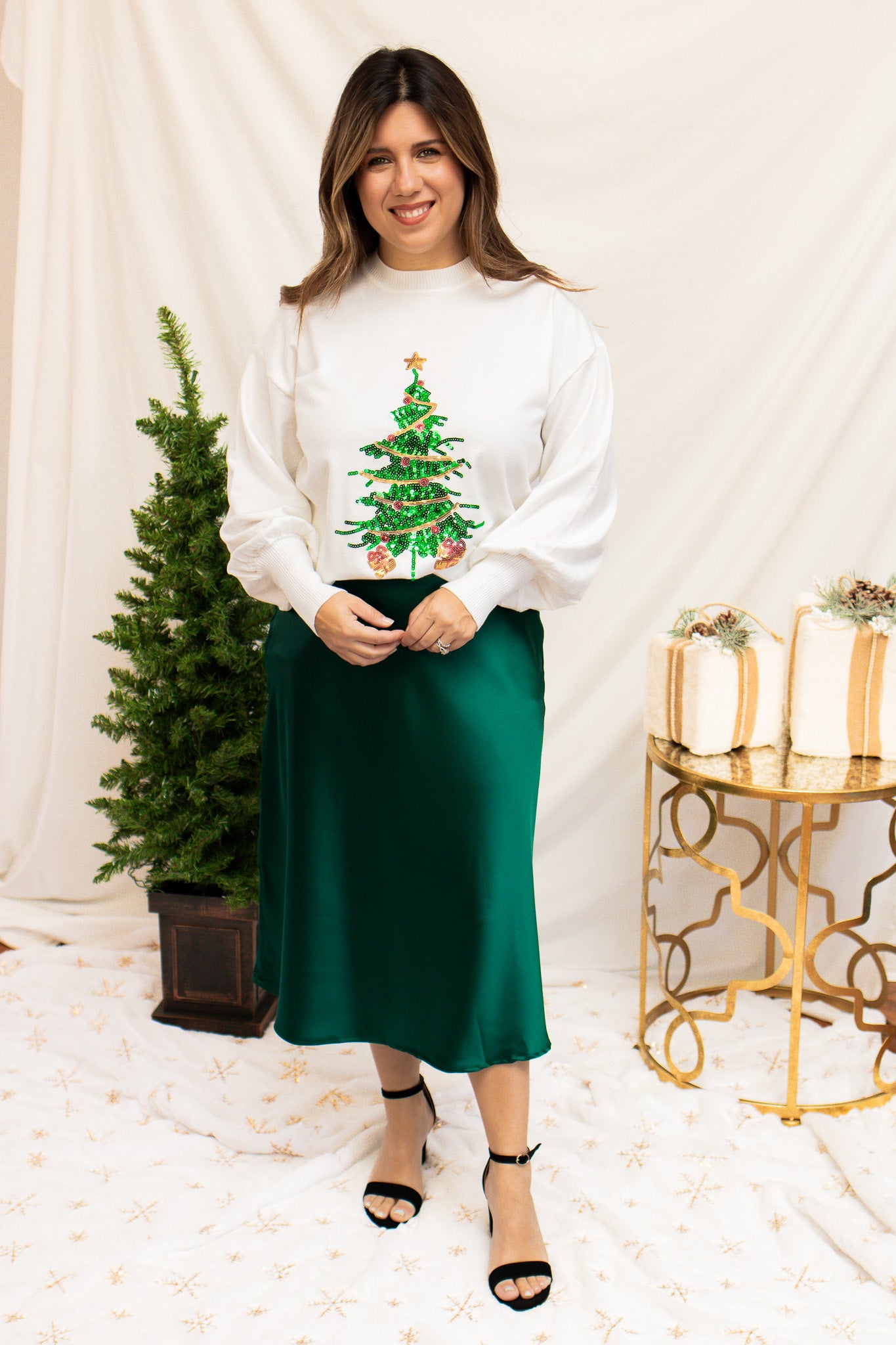 Under The Tree Satin Midi Skirt (green)