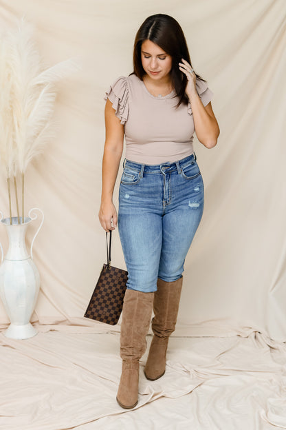 Let It Go Ruffled Sleeve Bodysuit (taupe)