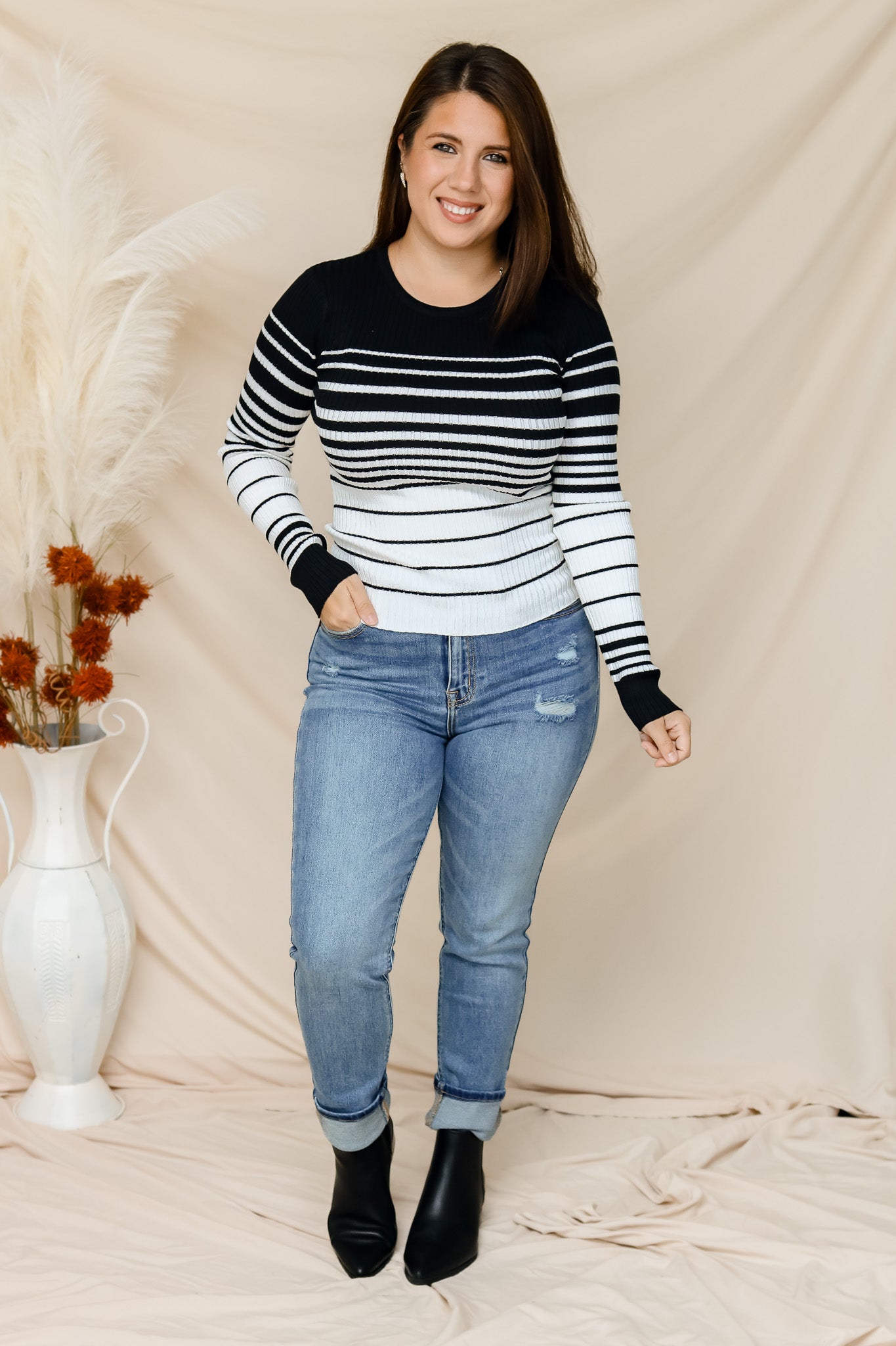 Another Time Striped Sweater (black/ivory)