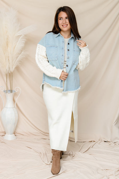 Make A Statement Denim Knit Sleeve Jacket