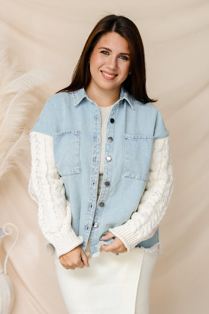 Make A Statement Denim Knit Sleeve Jacket