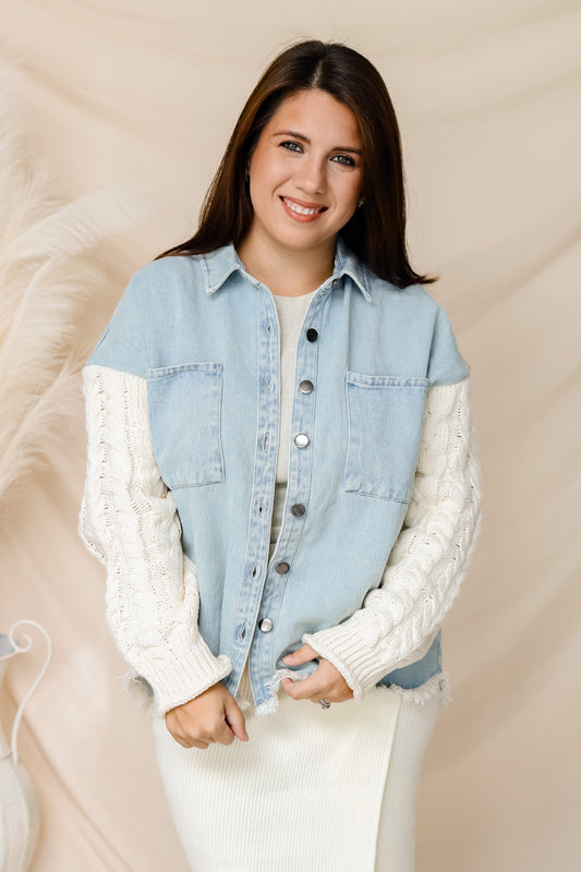 Make A Statement Denim Knit Sleeve Jacket