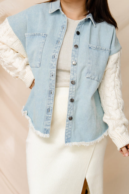 Make A Statement Denim Knit Sleeve Jacket