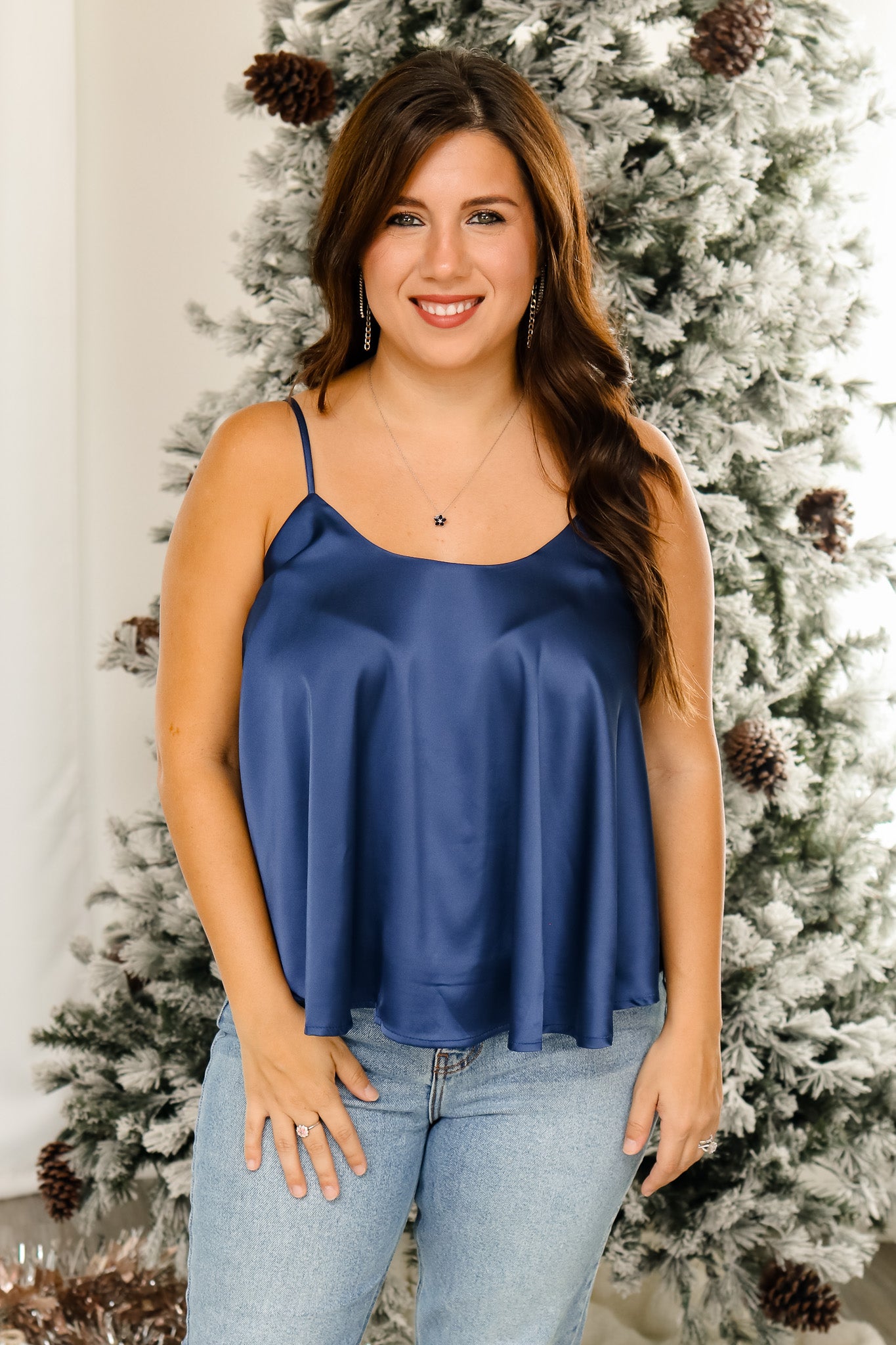 Midnight Hearts Blue Satin Top