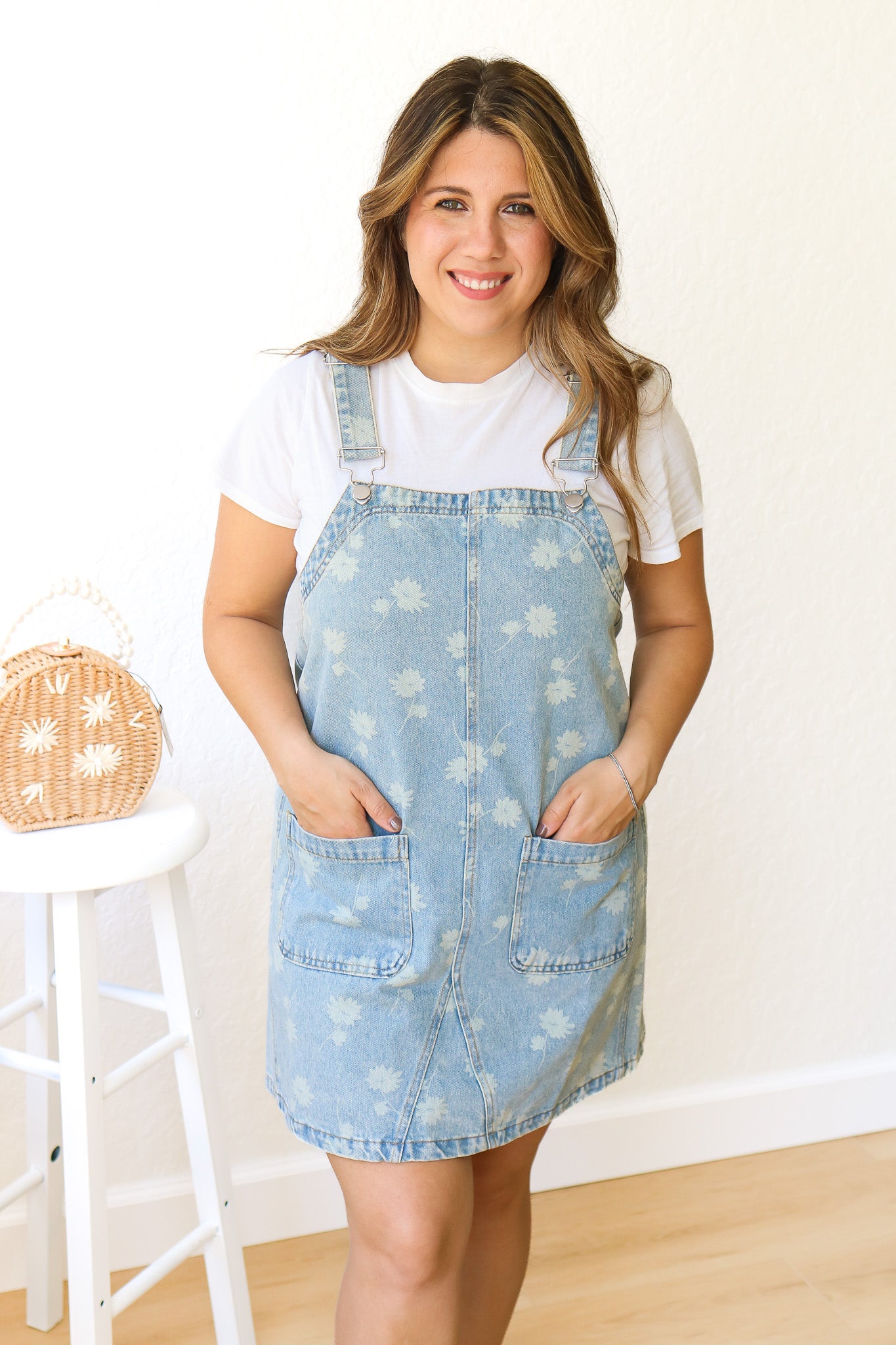 mini denim overall dress Dandelion Washed Denim Overall Mini Dress Medium
