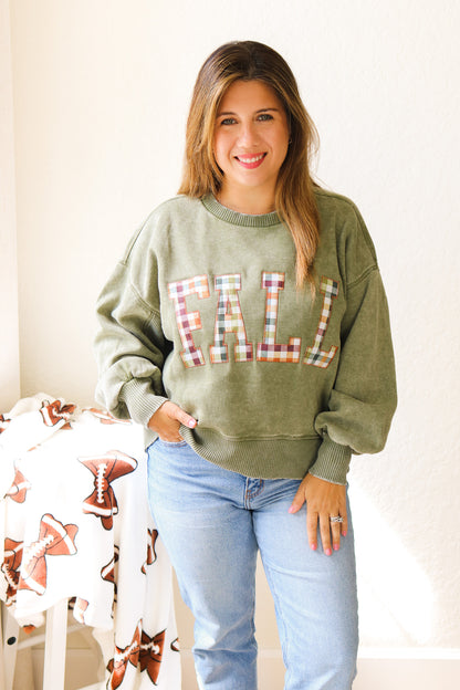 FALL Stitched Graphic Pullover (olive)