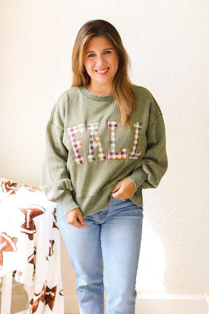 FALL Stitched Graphic Pullover (olive)