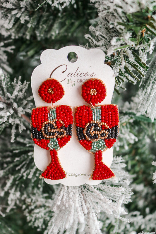 Santa's Belt Wine Cup Beaded Earrings