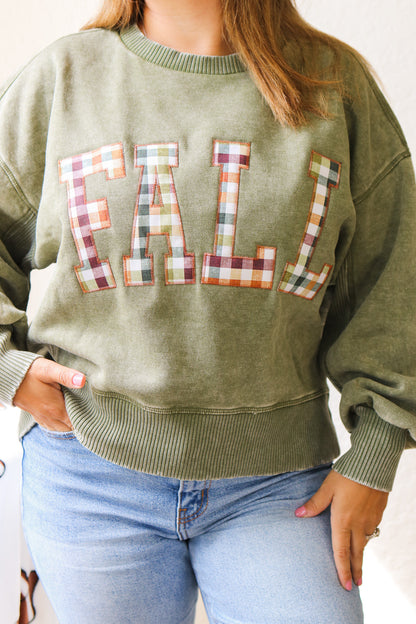 FALL Stitched Graphic Pullover (olive)