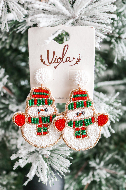 Snowman Beaded Earrings (red/green)