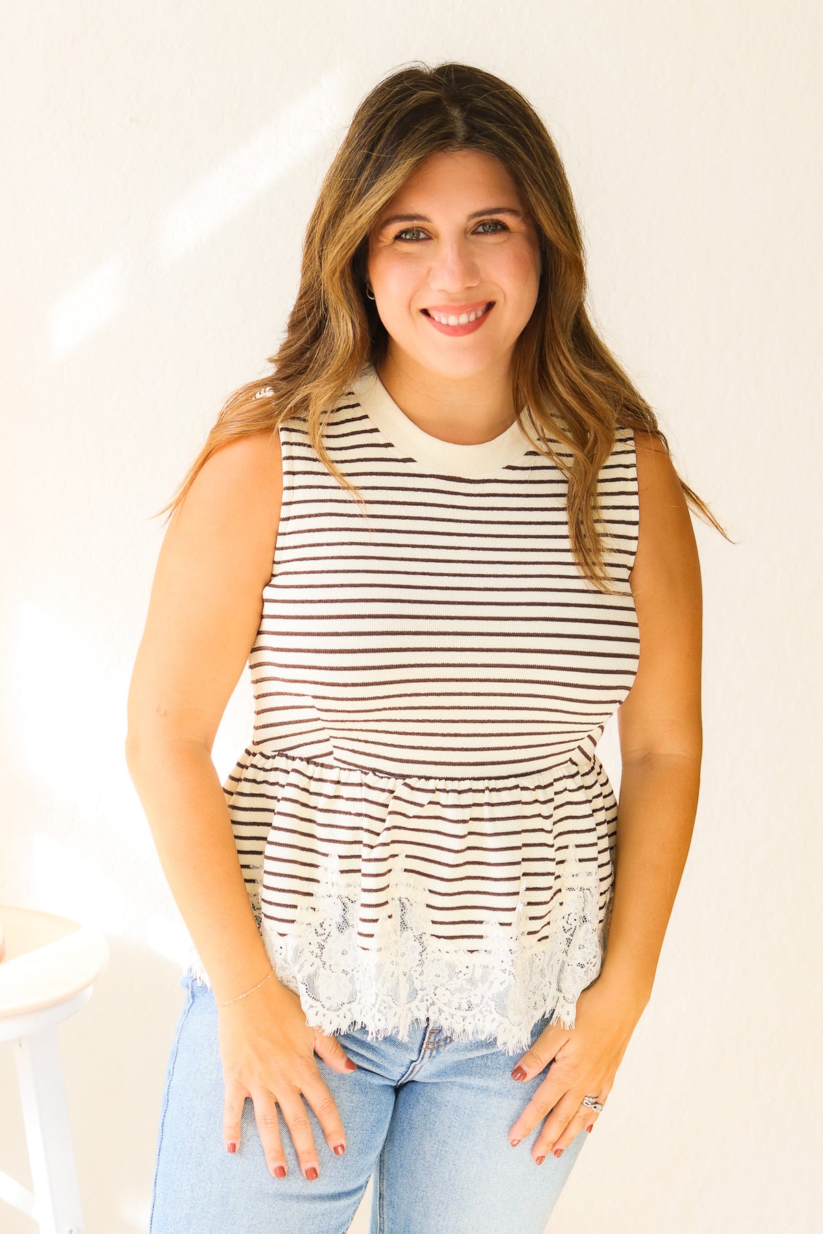 Sweetest Day Striped Lace Top