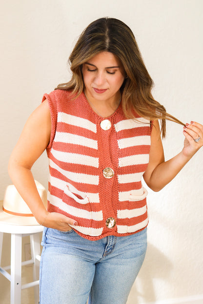 Cinnamon Striped Button Sweater