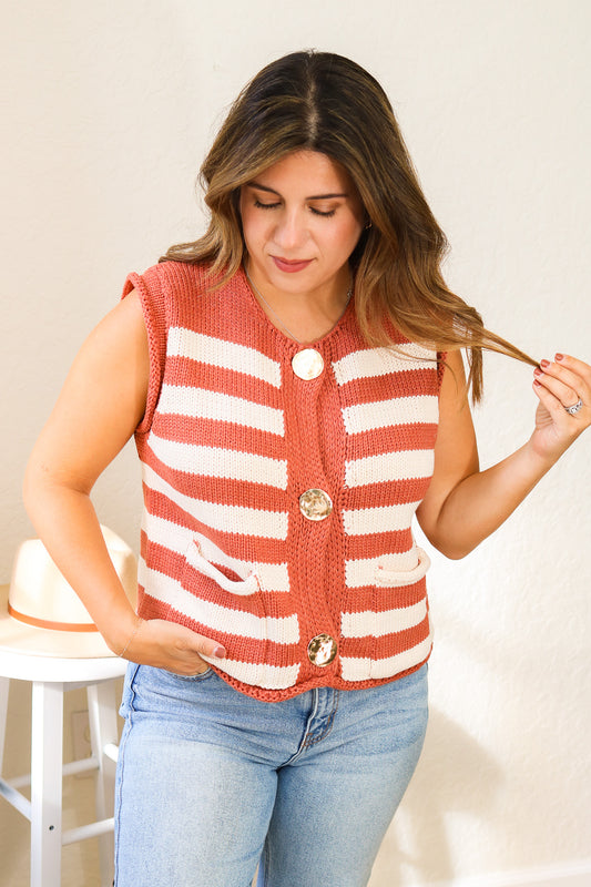 Cinnamon Striped Button Sweater