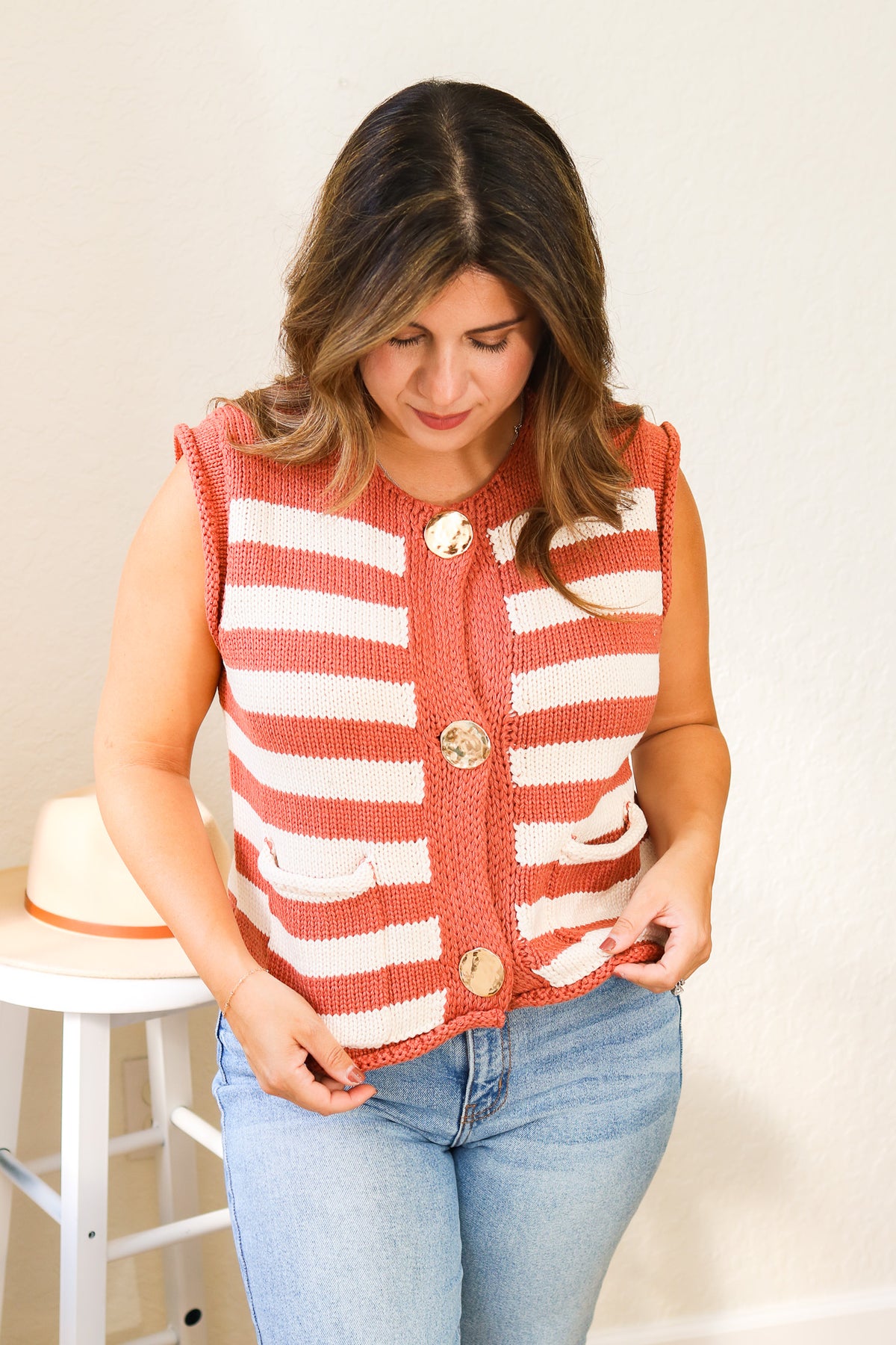 Cinnamon Striped Button Sweater