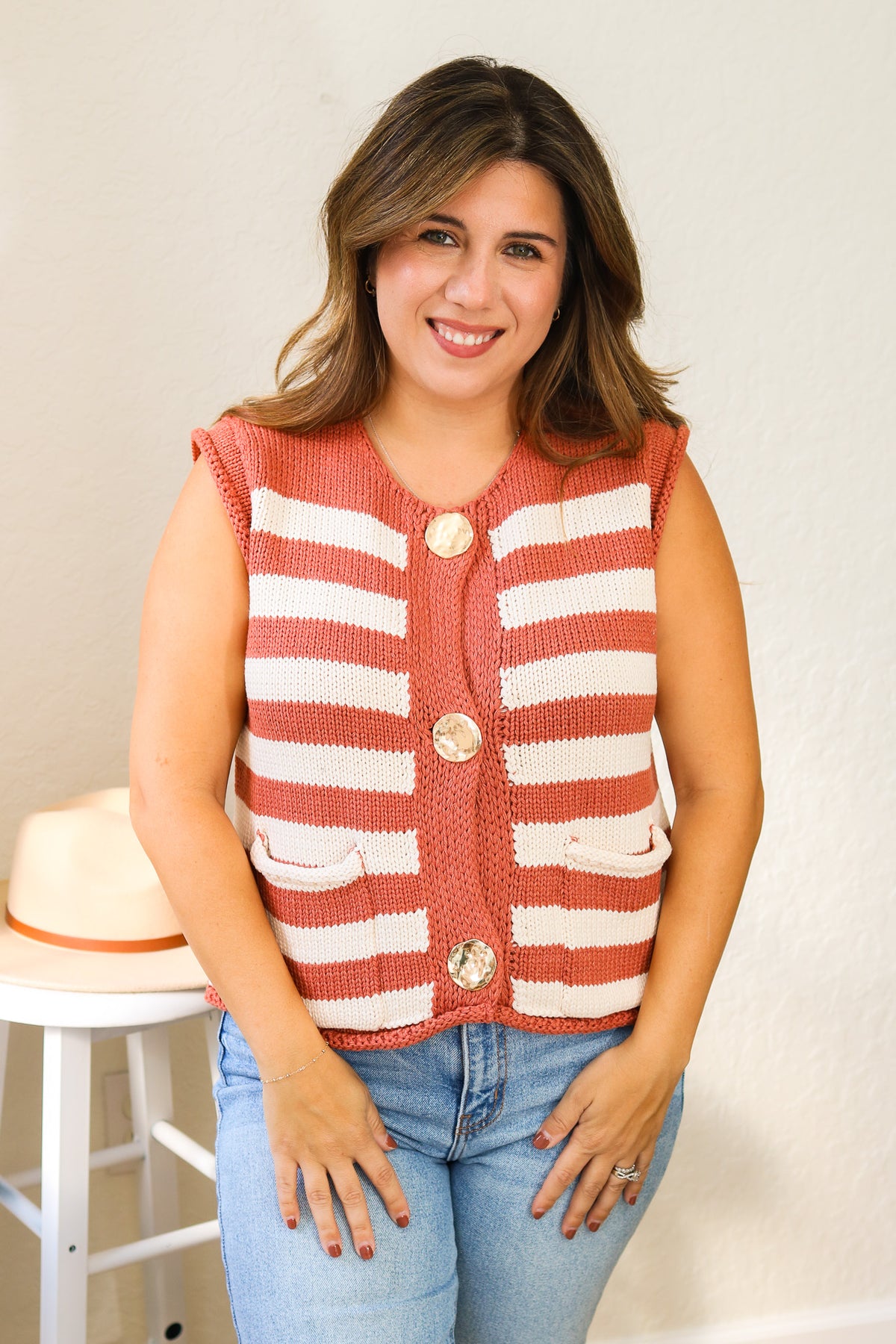 Cinnamon Striped Button Sweater