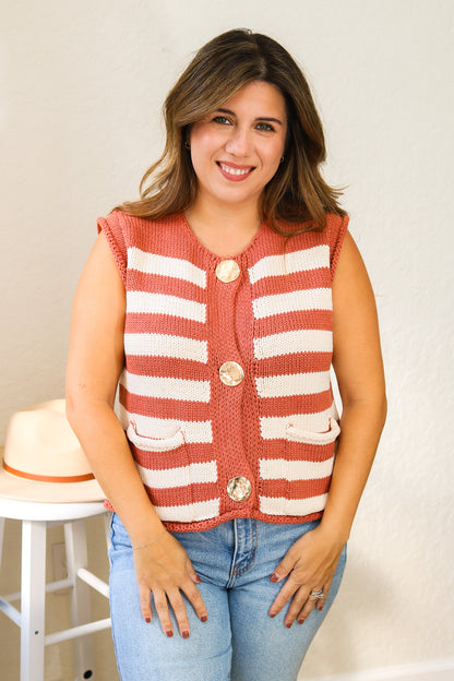 Cinnamon Striped Button Sweater