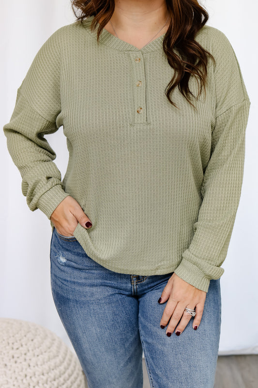 Keep It Casual Waffle Knit Top (olive)