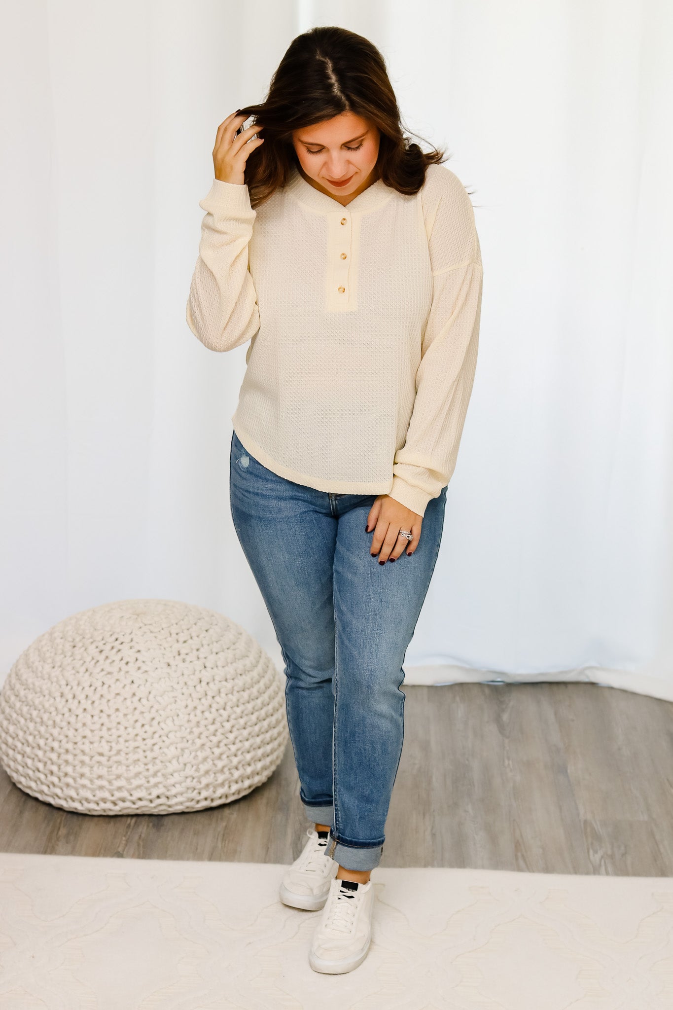 Keep It Casual Waffle Knit Top (cream)