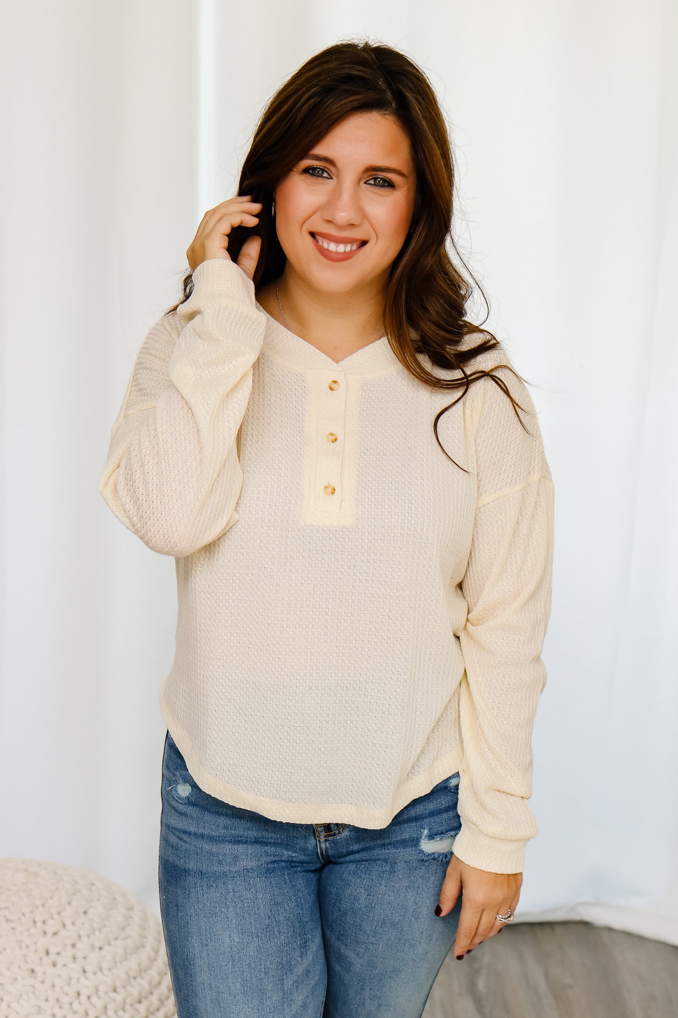 Keep It Casual Waffle Knit Top (cream)