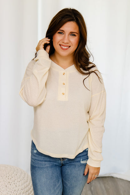 Keep It Casual Waffle Knit Top (cream)