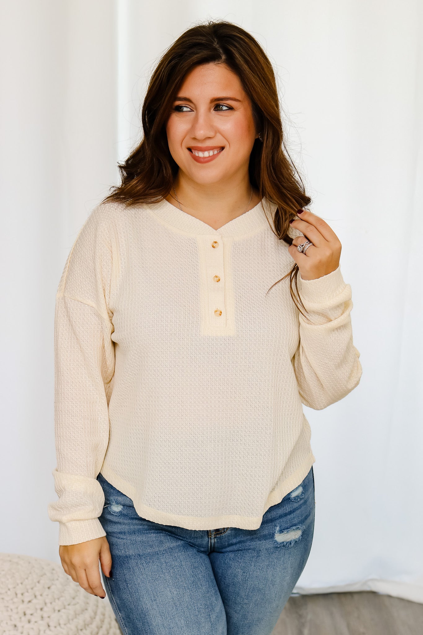 Keep It Casual Waffle Knit Top (cream)