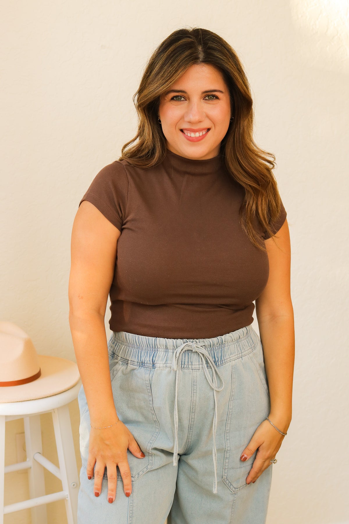 Mock Neck Basic Top (brown)